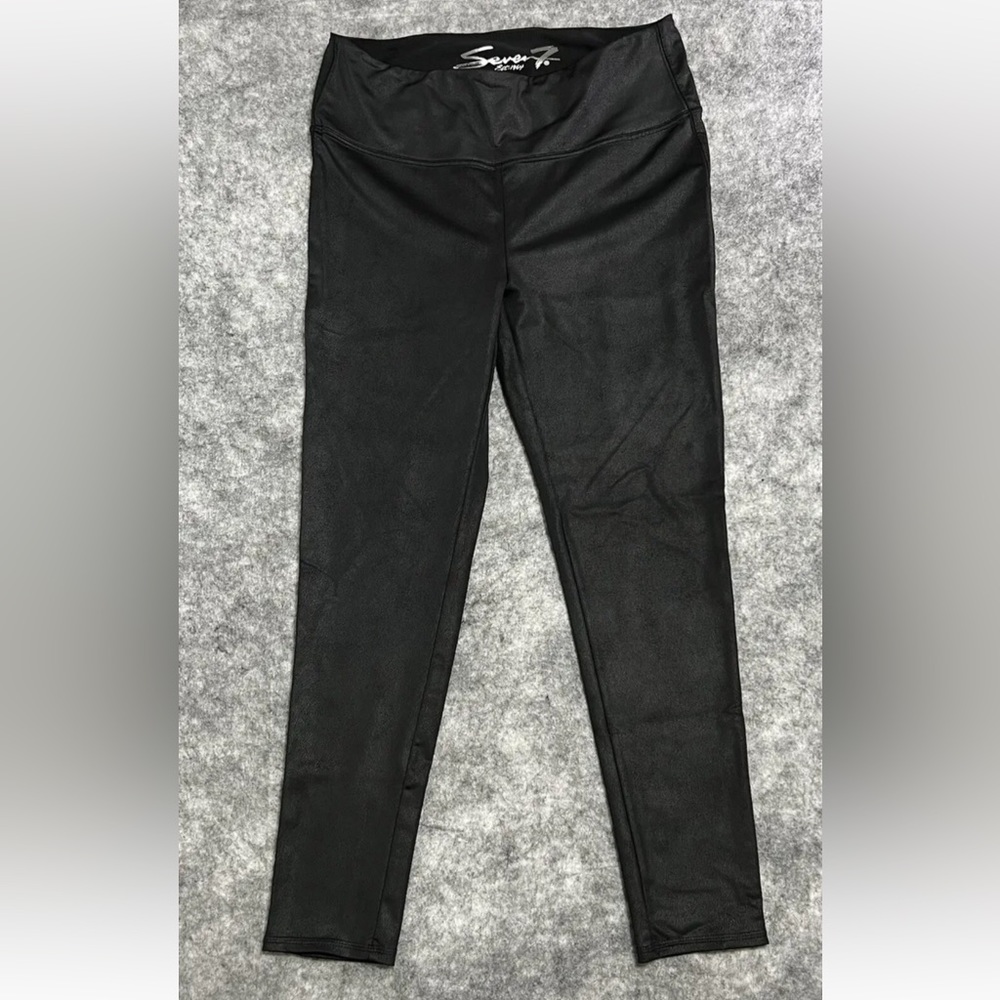 Seven7 Faux Leather Leggings Women’s Large Black Coated Stretch High Rise NWOT